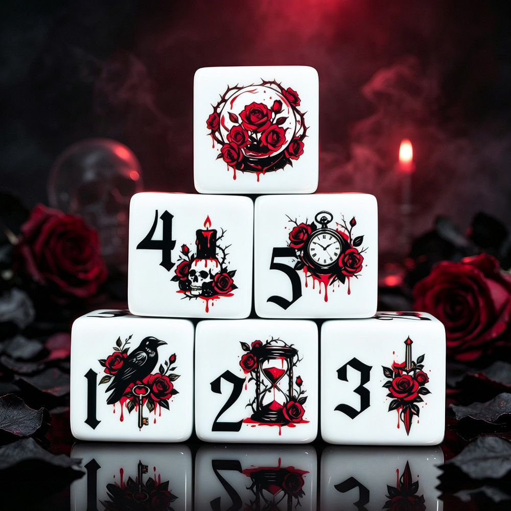 Board Game Electronic Table - 12 Adet Gotik Gül 16MM Baskılı